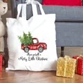 Weiße Canvas-Einkaufstasche mit festlichem rotem LKW und Weihnachtsaufdruck - Roter LKW Weihnachtswunsch Aufdruck (C9) / 37x34cm Keine Innentasche Kein Reißverschluss / Weiß