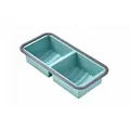 Light blue two-compartment silicone freezer tray with internal cup measurements - 2 Compartments / No Lid / Blue