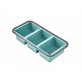 Teal silicone three-compartment food storage box with measurement markings - 3 Compartments / No Lid / Blue