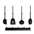 5-piece non-stick silicone kitchen utensil set with stainless steel handles and rack - Set A (Brown Box)