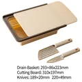 Multifunctional foldable drain basket and cutting board set for portable outdoor camping use - 3-Piece Set (Khaki)