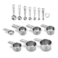 Set da 14 pezzi di misurini e cucchiai in acciaio inossidabile con scale graduate incise - Set da 14 Pezzi Misurini e Cucchiai Dosatori (Scatola Kraft)