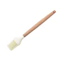 Pincel de cocina de silicona blanco crema con mango ergonómico de madera natural - Pincel de Aceite / Rosa