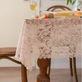 Élégante nappe en dentelle beige avec broderie florale pour tables de salle à manger - 65x65cm (Petite Couverture) / Dentelle Brodée Abricot (Bord Ondulé)