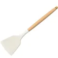 Professional white silicone kitchen spatula with ergonomic natural wooden handle for cooking - Spatula