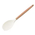 White silicone kitchen spoon with natural wooden handle and hanging hole for storage - Solid Turner