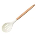 Premium white silicone slotted spoon with ergonomic heat-resistant wooden handle for cooking - Slotted Spoon