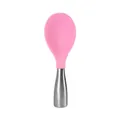 Pink silicone rice spoon with stainless steel handle featuring a self-standing design - Pink