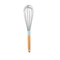 Professional stainless steel balloon whisk with light blue silicone neck and wooden handle - Whisk
