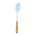 Light blue silicone spatula with natural wooden handle for non-stick kitchen cooking - Spatula