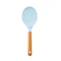 Premium light blue non-stick silicone rice spoon with an ergonomic wooden handle. - Rice Spoon