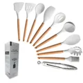 11-piece white marble silicone kitchen utensil set with ergonomic wooden handles - 10-Piece Set (No Bucket & Whisk)