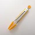 Yellow silicone and stainless steel food tongs for baking and kitchen cooking utility. - Food Clip