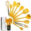 Premium 11-piece yellow silicone kitchen utensil set with black storage bucket - 10-Piece Set (With Bucket) / Yellow
