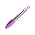 Purple heat-resistant silicone food tongs with stainless steel handle for BBQ and baking - 9 Inch / Purple