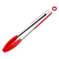 Professional red silicone and stainless steel kitchen tongs for BBQ cooking and serving - 12 Inch / Red
