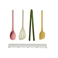 Colorful 5-piece silicone kitchen utensil set with white wall-mounted magnetic rack - 5-Piece Set (Including Rack)