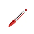 Red heat-resistant silicone food tongs with stainless steel handle for BBQ and baking - 7" / Red