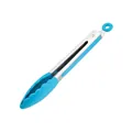Heat resistant sky blue silicone food tongs with stainless steel locking handle - 9 Inch / Blue