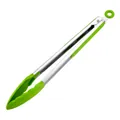 Heat-resistant stainless steel food tongs with green silicone grips for BBQ and kitchen use - 12 Inch / Green