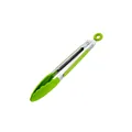 Heat-resistant green silicone food tongs with stainless steel handle and ring pull lock - 7" / Green