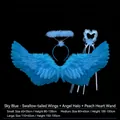 Ensemble de costume d'ailes d'ange bleues avec auréole et baguette de coeur pour enfants - Ensemble Ailes Serre-Tête Baguette / S / Bleu ciel