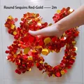 2m Weihnachts-Glitzergirlande mit roten und goldenen runden Pailletten für Party - Länge 2m Breite 8cm / Roségold Rot