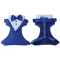 Blue tuxedo dog harness vest with bow tie for small to large dogs formal pet wedding attire - Harness Only (Tuxedo) / S / Dark Blue
