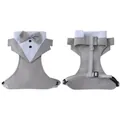 Formal grey dog tuxedo harness vest with bow tie for weddings, adjustable pet clothing - S / Harness / Gray