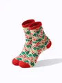 Nahaufnahme von Weihnachts-Socken mit Zuckerstangen- und Stechpalmen-Mustern. - Größe 33-46 / Rot Grün Gelb Zuckerstange Stechpalme (14)