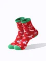 Detailaufnahme von roten Weihnachts-Wadenstrümpfen mit Baum- und Schneeflockenmuster - Größe 33-46 / Roter Weihnachtsbaum Schneeflocke Jacquard (15)