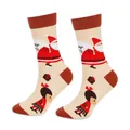 Detailansicht der festlichen Weihnachts-Socken mit Weihnachtsmann- und Mädchenmustern - Größe 33-46 / Beige Jacquard Weihnachtsmann Mädchen (8)