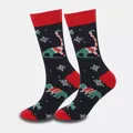 Festliche Dinosaurier- und Schneeflockenmuster auf dunkelblauen mittellangen Socken. - Größe 33-46 / Dunkelblauer Weihnachts-Dinosaurier (4)