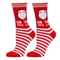 Nahaufnahme von rot-weiß gestreiften Weihnachtssocken mit Nikolaus-Motiv-Details - Größe 33-46 / Rot-Weiß gestreifter Weihnachtsmann (3)