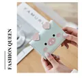 Cute mint green small folding wallet with cartoon pig face design and pink heart ears - Pigs Style / Pig Green
