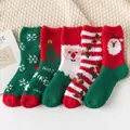 Detailansicht bunter flauschiger Weihnachtssocken mit Nikolaus- und Baum-Motiven - Größe 33-46 / 5 Paare / Korallenvlies Dicke Weihnachtsserie (21)