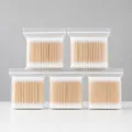 Fünf transparente Beutel mit zweiköpfigen Wattestäbchen aus Naturholz für das Make-up - 500 Stk (5 Packungen)