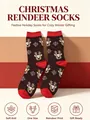 Cozy brown and red Christmas reindeer crew socks with festive snowflake patterns - Size 33-46 / Dark Brown Reindeer Snowflake (16)