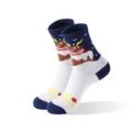 Gemütliche weiß-blaue Weihnachts-Socken mit Rentier-Motiven und Merry Christmas-Text. - Größe 33-46 / Blau-Weißes Cartoon-Rentier Schnee (Rentier)