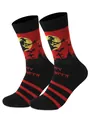 Detailed macro view of black and red Halloween mid-calf socks with witch and moon patterns - 46-50 / Dark Red (Witch)