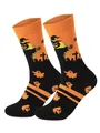 Detail view of these Halloween crew socks featuring scary scarecrow and ghost prints - 46-50 / Yellow Scarecrow