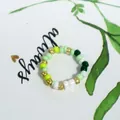 Handmade colorful beaded elastic ring with green and gold seed beads - Fresh Green and Yellow Mix (Style 9)