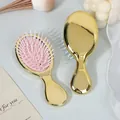 Portable mini electroplated gold air cushion hair brush with pink massage bristles for kids - Electroplated Gold (Pink Cushion)