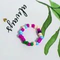 Dopamine-style colorful beaded ring handmade with mixed purple and blue seed beads - Purple Blue Beige Green Mix (Style 10)