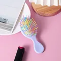 Compact lavender mini hairbrush with colorful rainbow wavy bristles for travel - Lavender Purple (Rainbow Pins)