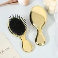 Portable mini electroplated gold air cushion massage hairbrush for travel and kids use - Electroplated Gold (Black Cushion)