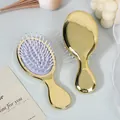 Mini portable electroplated gold air cushion massage hair brush for kids and travel use - Electroplated Gold (Purple Cushion)