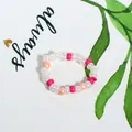 Handmade bohemian seed bead ring featuring vibrant pink white and orange seed beads - White Pink Orange Combo (Style 18)