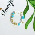 Handmade Bohemian dopamine style beaded ring with white blue and gold seed beads - White Blue Gold Combo (Style 19)