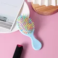 Mini light blue air cushion hair brush with vibrant rainbow bristles for kids scalp massage - Mint Green (Rainbow Pins)